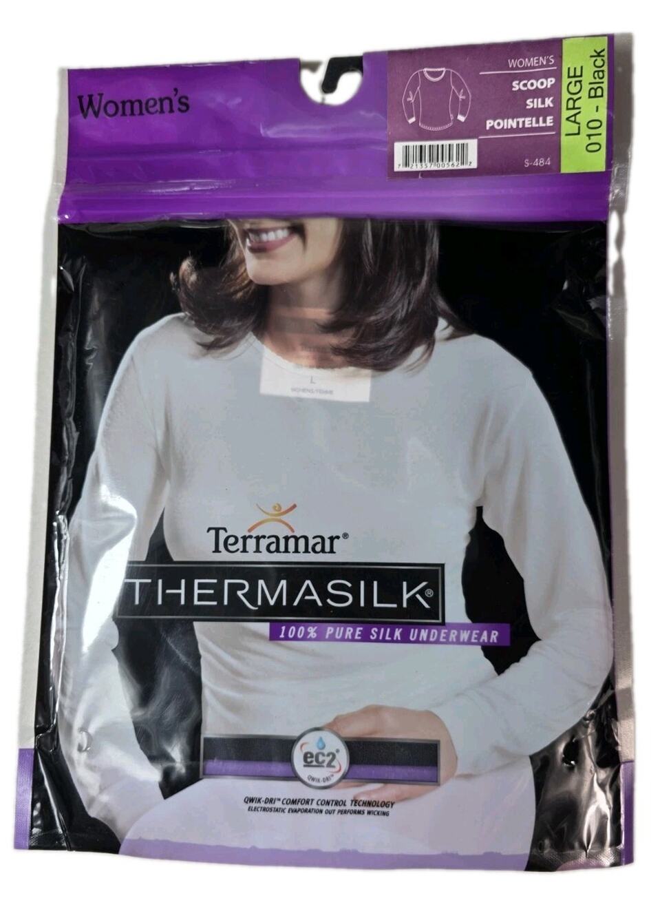 Terramar Thermasilk Womens Base Layer Shirt Large Black